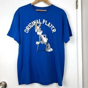 Looney Tunes ‘Original Player’ Bugs Bunny Graphic Tee Unisex size L Royal Blue